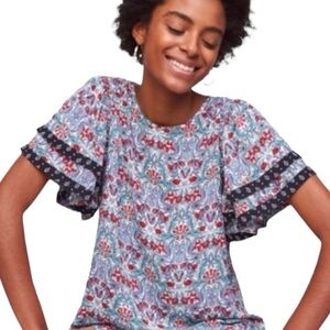 Ruffle‎ Flutter Sleeve Top Red Pink Blue Purple Green White